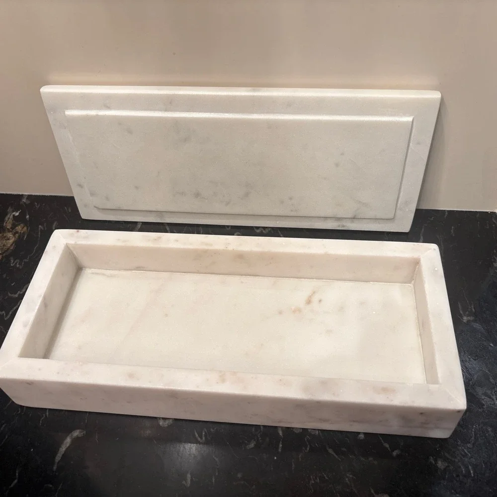 White Marble Alabaster Oblong Box 12